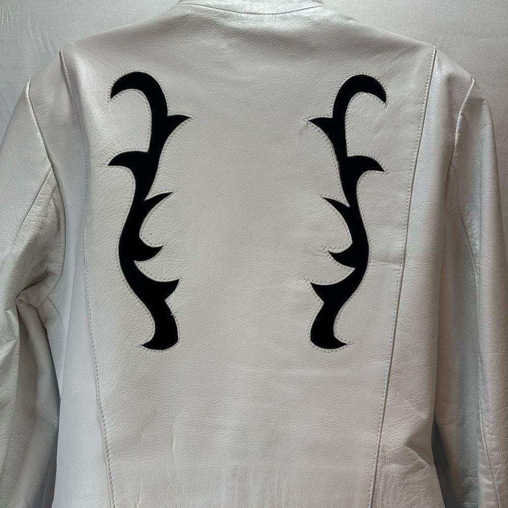 Vera Pelle Vintage White Leather Jacket with Black Design Size XL - Picture 8 of 10